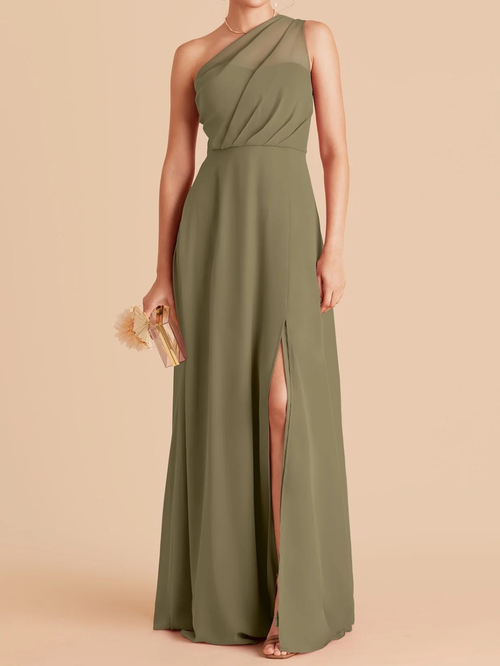 Birds Grey Kira Dress - Moss Green with Slit